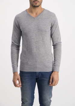 Preview: Dstrezzed V-Neck Fine Merino Md. Grey Melange
