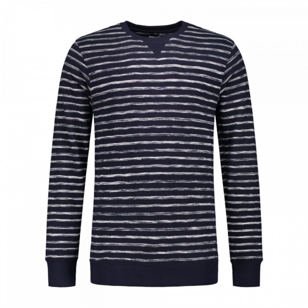 Dstrezzed Crew Uneven Stripe Dark Navy / Off White